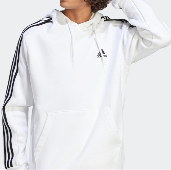 🇩🇪 Adidas Essentials White & Black Long Sleeve 3-Stripes Fleece Hoodie - Picture 14 of 14